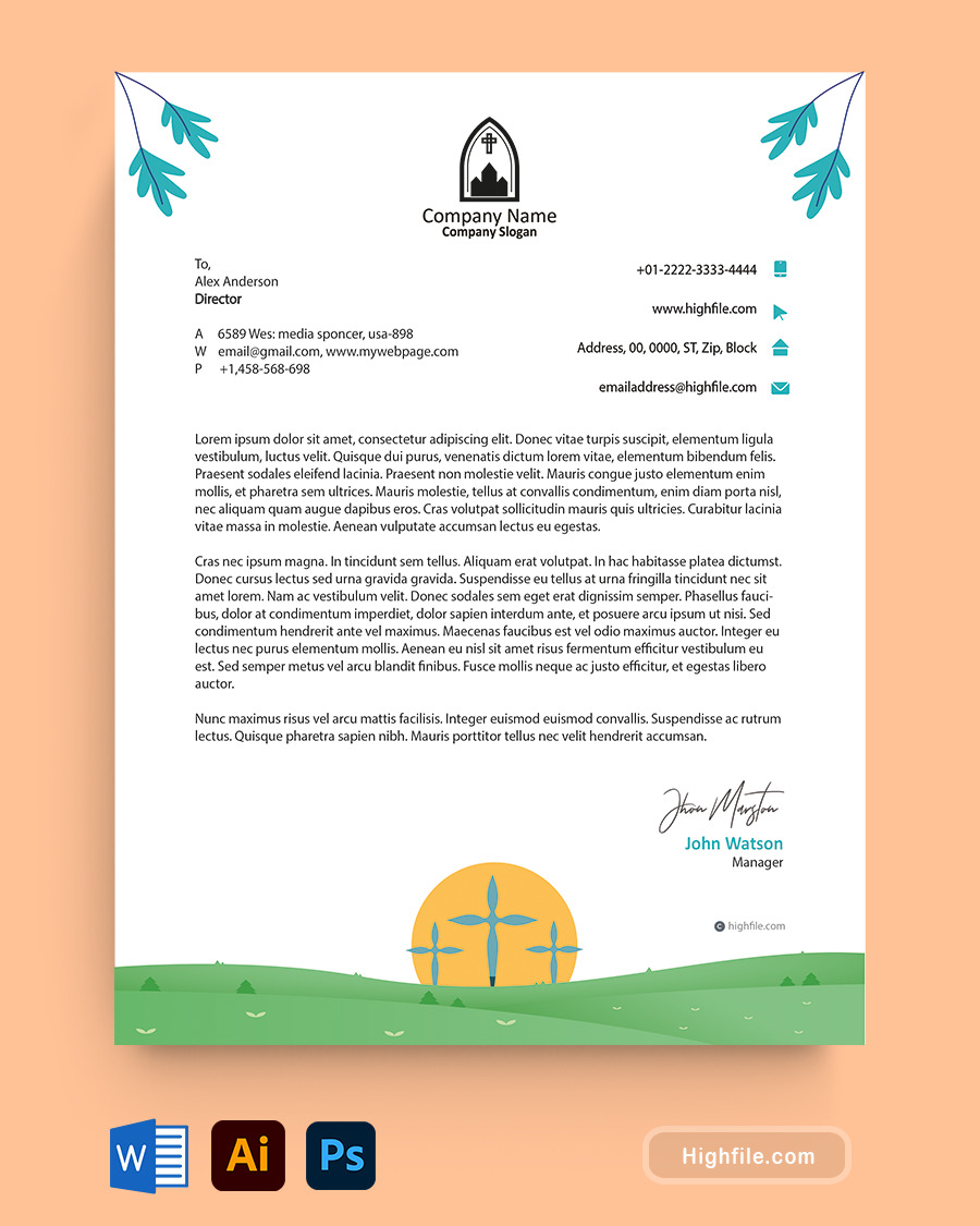 Teal Church Letterhead Template - Word, Adobe Illustrator, Adobe Photoshop 