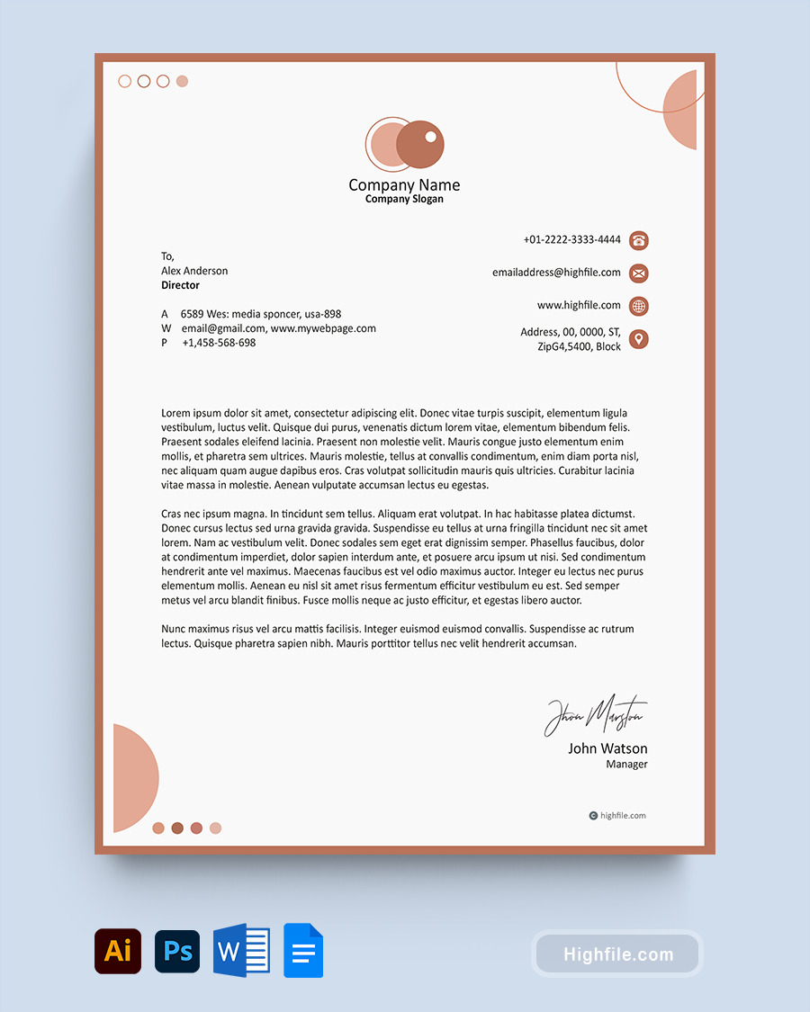 Terracotta Business Letterhead Template - Word, Google Docs, Adobe Illustrator, Adobe Photoshop 