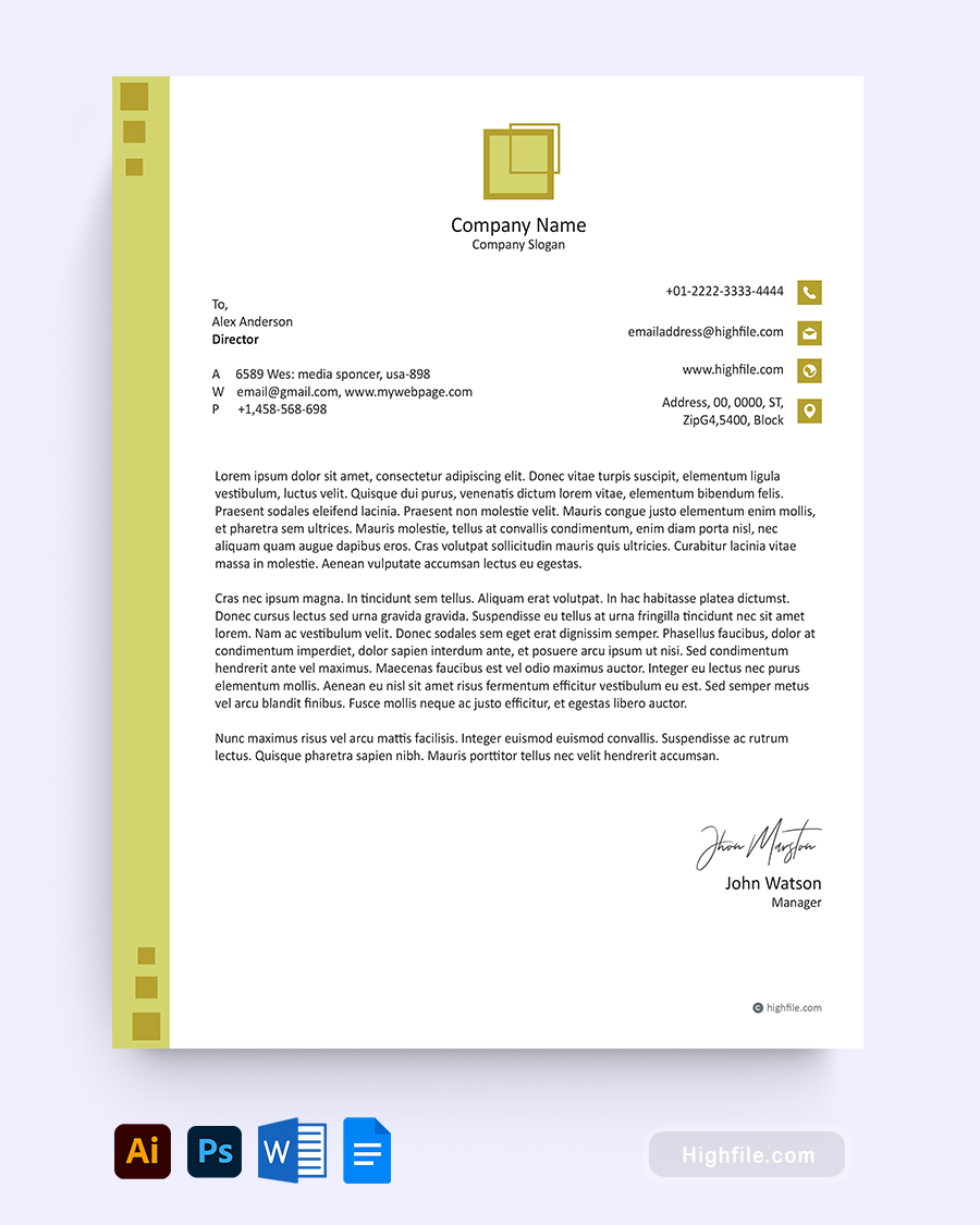 Chartreuse Company Letterhead Template - Word, Google Docs, Adobe Illustrator, Adobe Photoshop