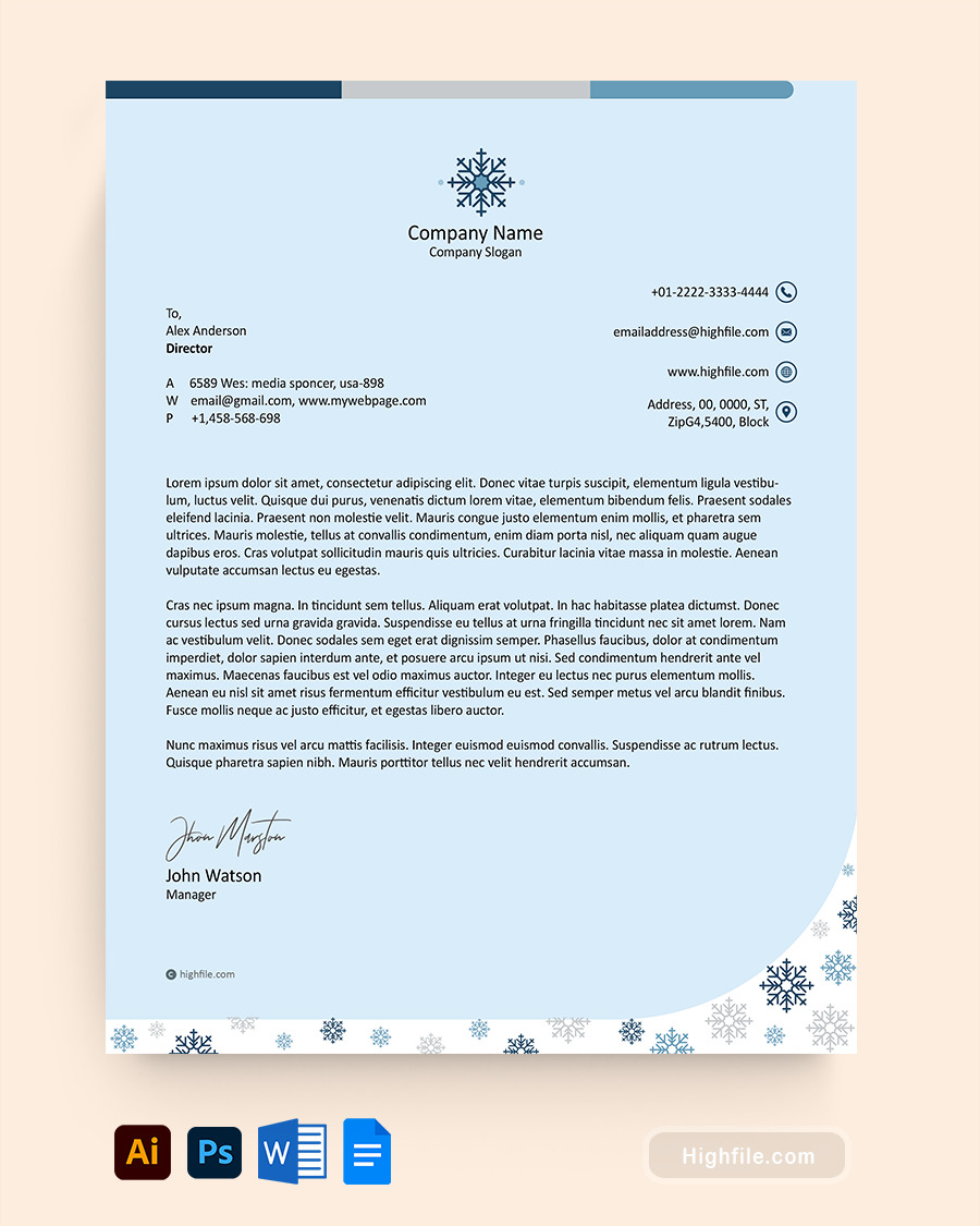 Frosty Flakes Christmas Letterhead Template - Word, Google Docs, Adobe Illustrator, Adobe Photoshop