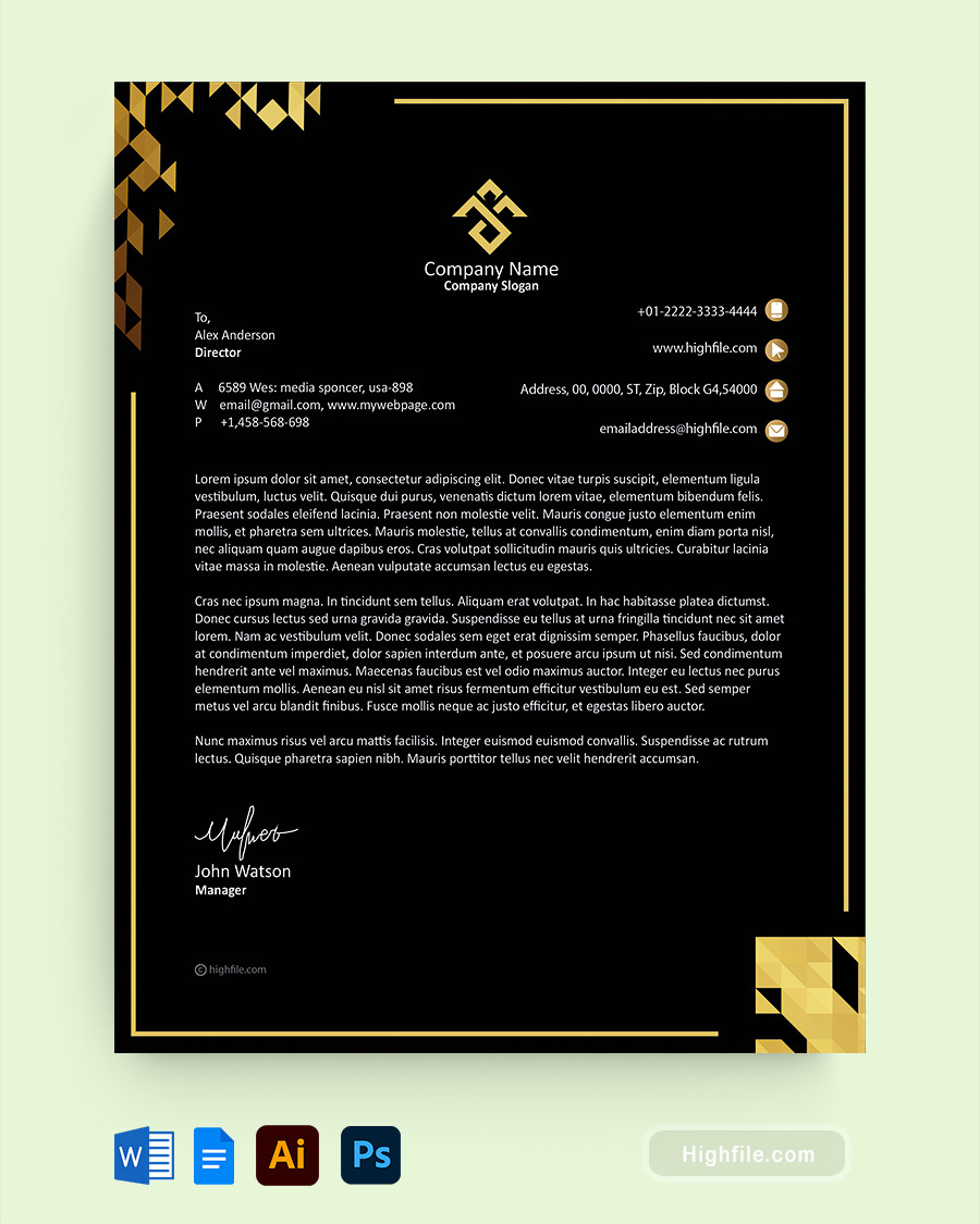 Golden Saffron Simple Letterhead Template - Word, Google Docs, Adobe Illustrator, Adobe Photoshop
