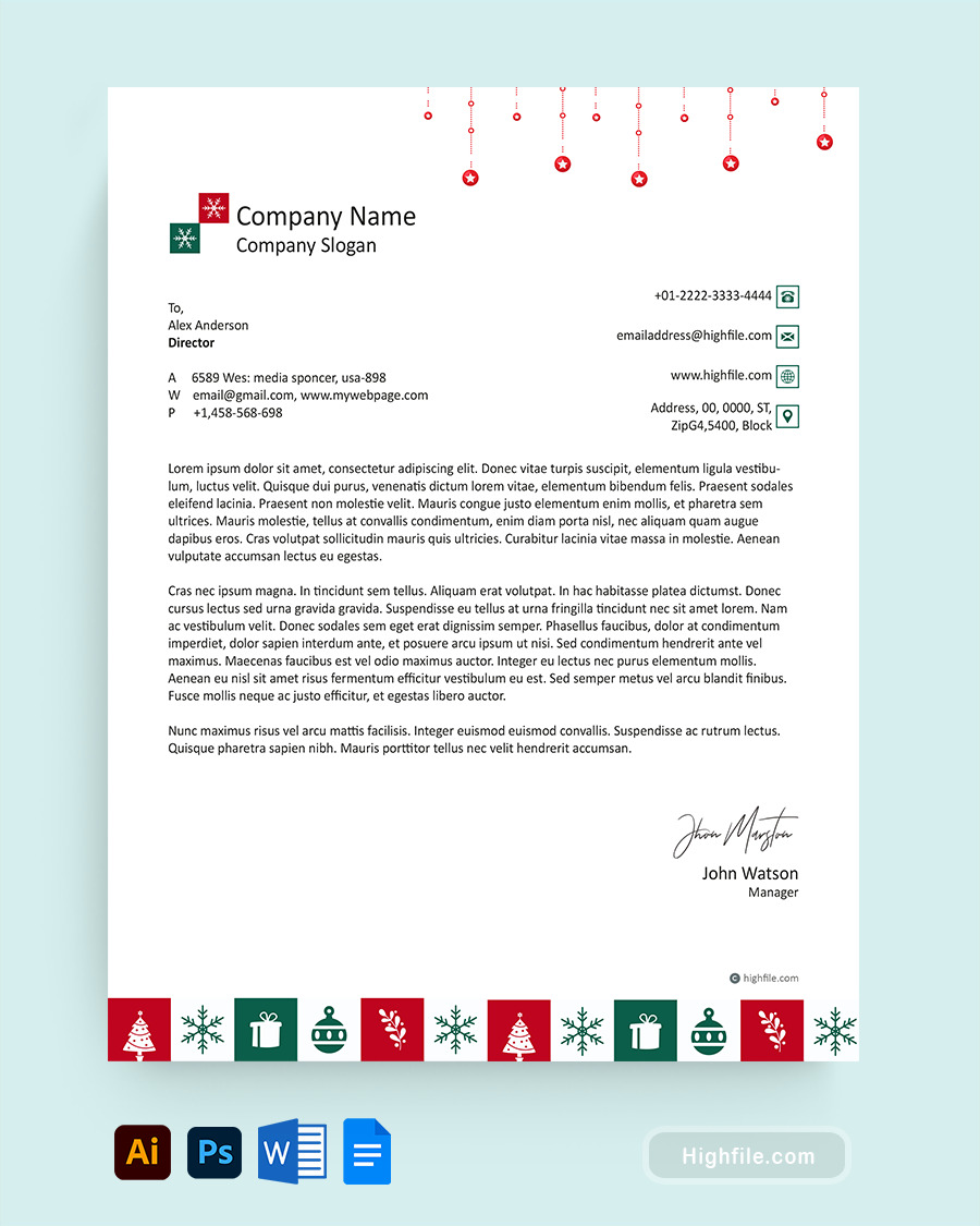Jolly Holly Christmas Letterhead Template - Word, Google Docs, Adobe Illustrator, Adobe Photoshop