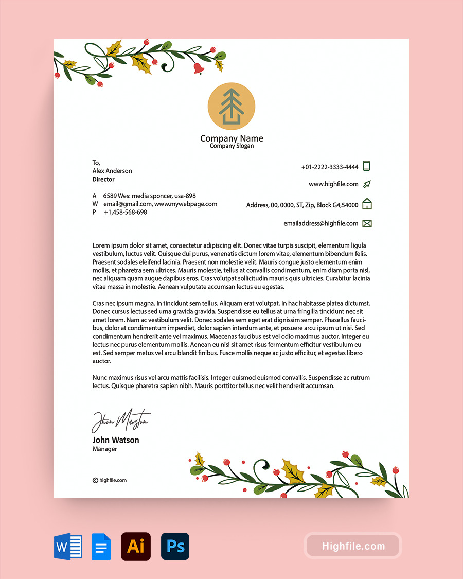Merry & Bright Letterhead Template - Word, Google Docs, Adobe Illustrator, Adobe Photoshop