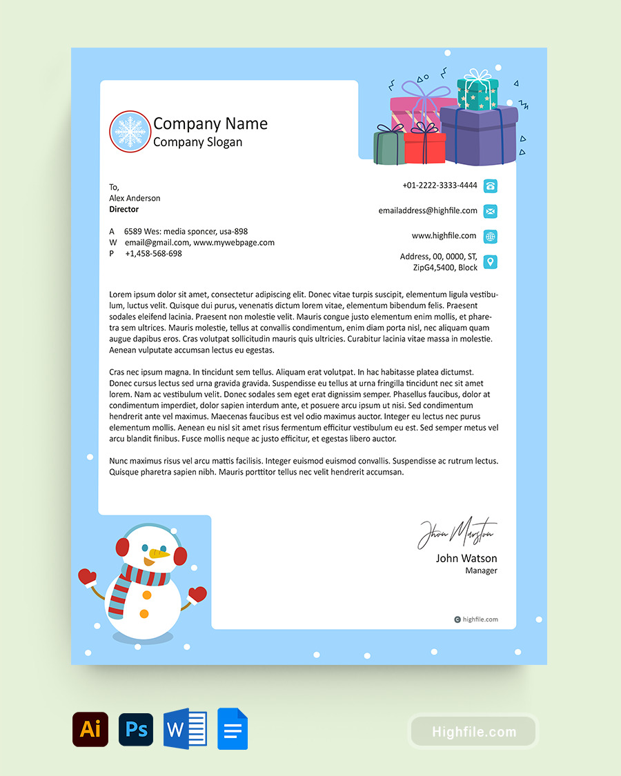Winter Wonderland Christmas Letterhead Template - Word, Google Docs, Adobe Illustrator, Adobe Photoshop
