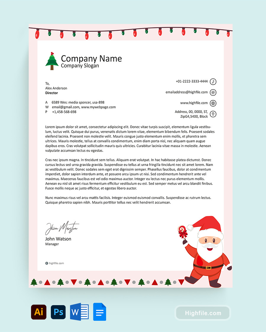 Christmas Magic Letterhead Template - Word, Google Docs, Adobe Illustrator, Adobe Photoshop