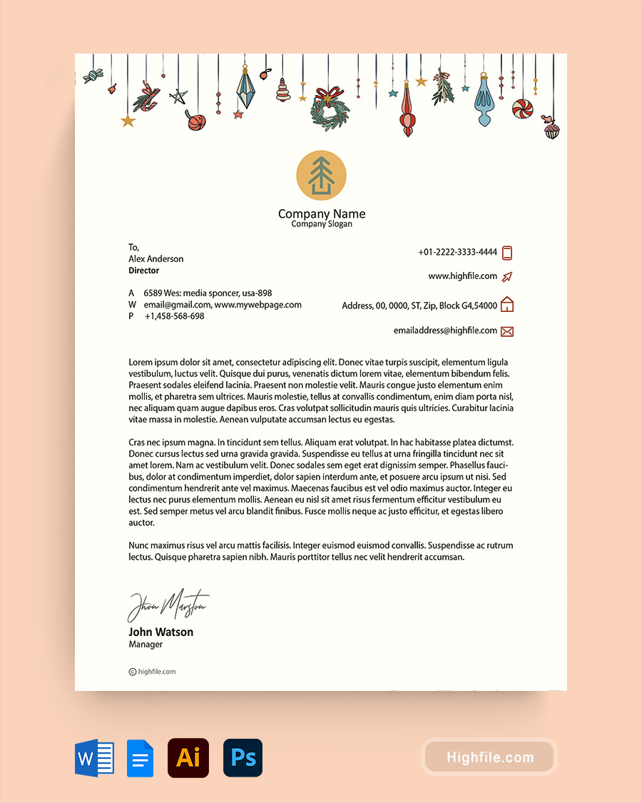 Yuletide Elegance Christmas Letterhead Template  - Word, Google Docs, Adobe Illustrator, Adobe Photoshop
