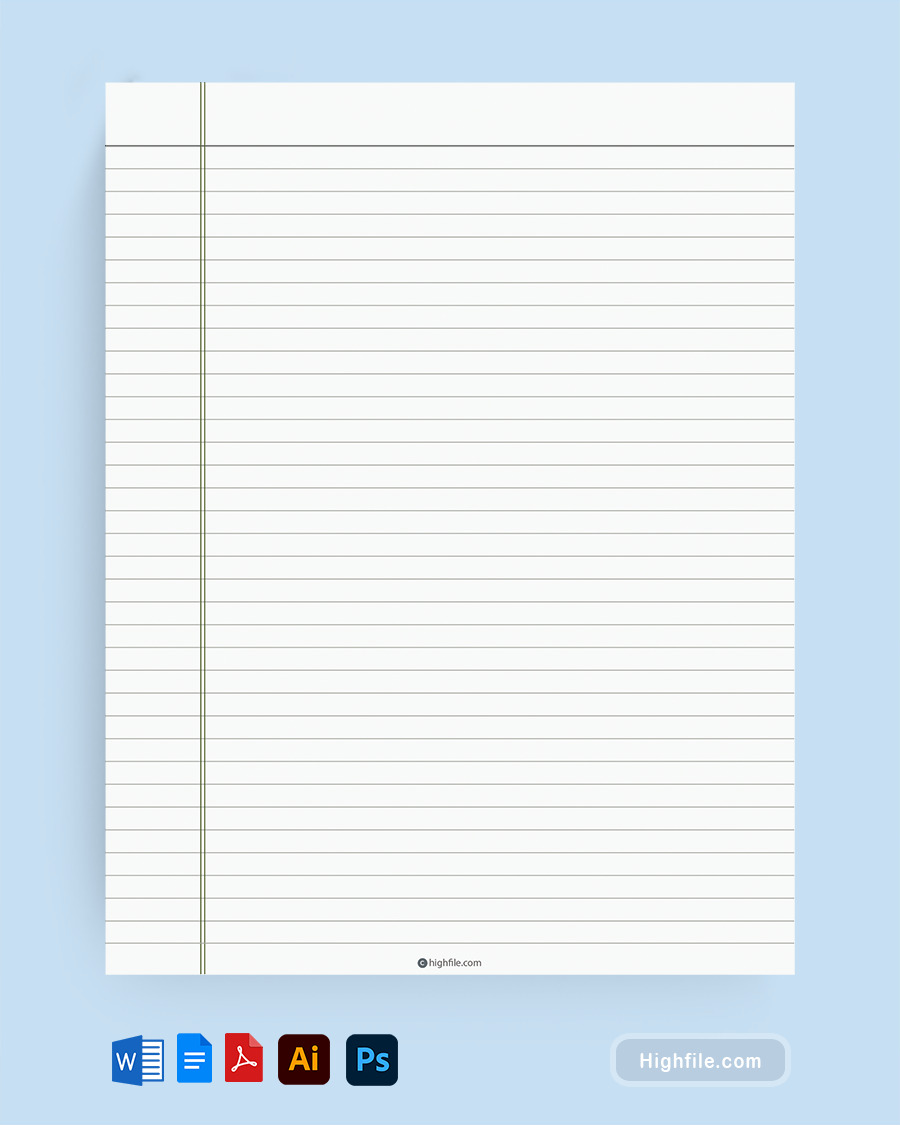College Ruled Notebook Paper Template - Word, PDF, Google Docs, Adobe Illustrator, Adobe Photoshop