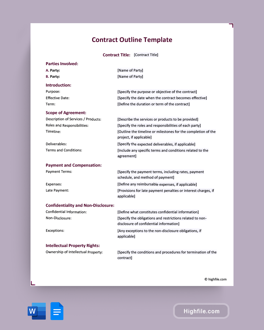 Contract Outline Template - Word, Google Docs