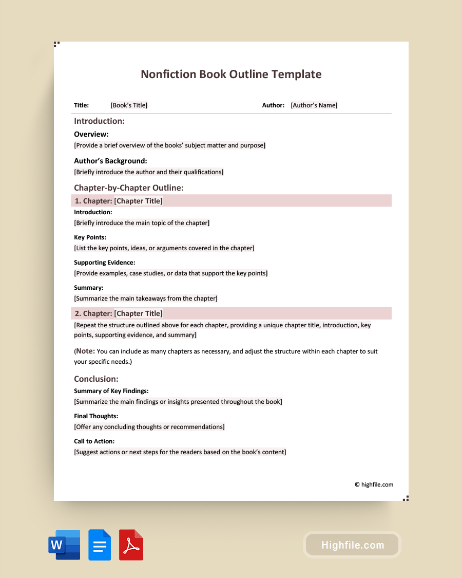 Nonfiction Book Outline Template - Word, PDF, Google Docs