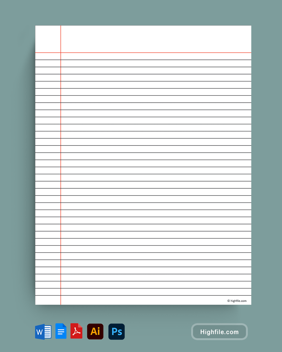 Printable College Ruled Notebook Paper - Word, Google Docs, PDF, Adobe Illustrator, Adobe Photoshop