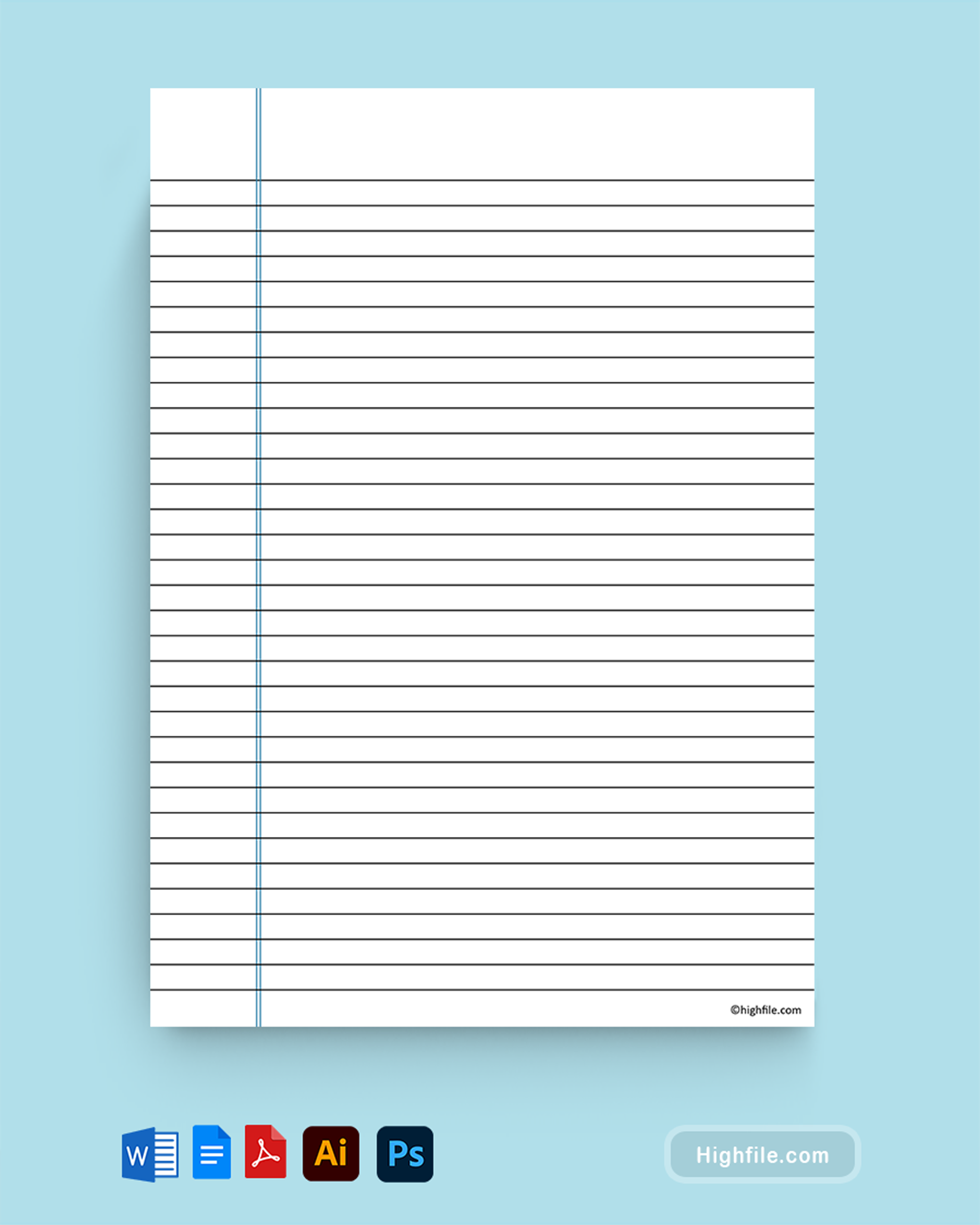 Printable Notebook Paper Template - Word, PDF, Google Docs, Adobe Illustrator, Adobe Photoshop