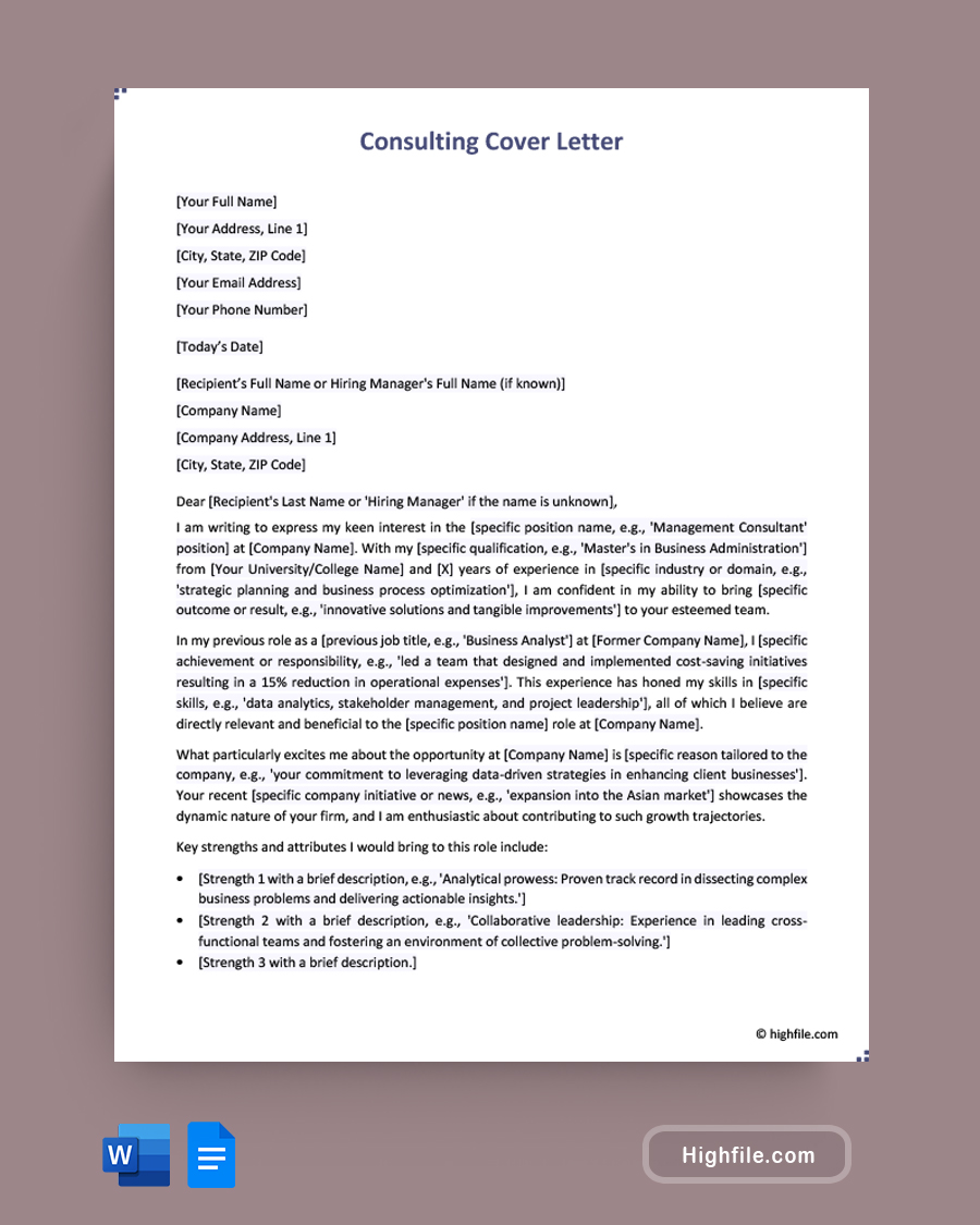Consulting Cover Letter - Word, Google Docs