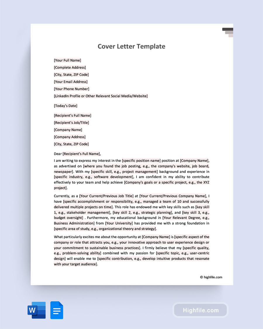 Cover Letter Template - Word, Google Docs