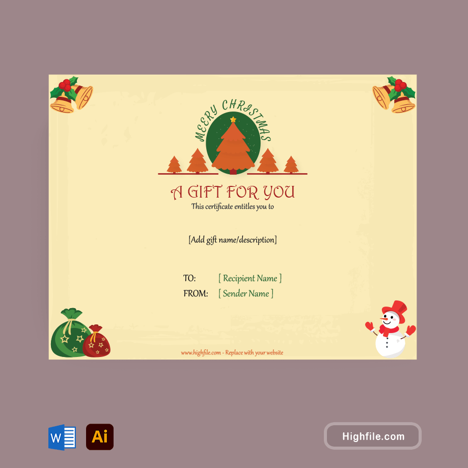 Editable Christmas Gift Certificate Template - Adobe Illustrator, - Word