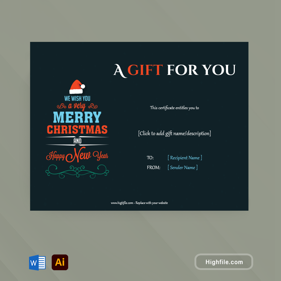 Holiday Gift Certificate Template - Adobe Illustrator, - Word