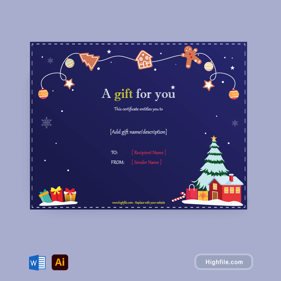 Holly Jolly Christmas Gift Certificate Template - Adobe Illustrator, - Word