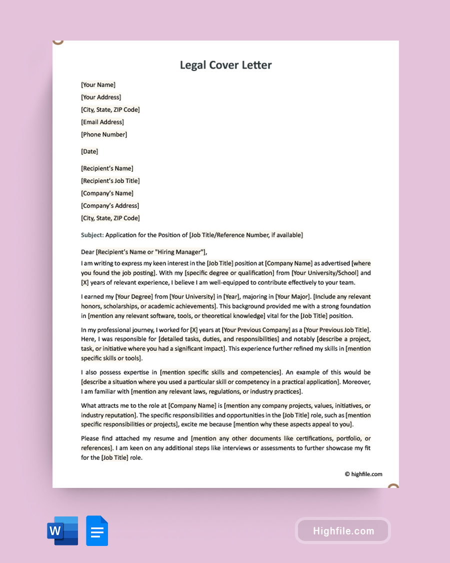 Legal Cover Letter - Word, Google Docs
