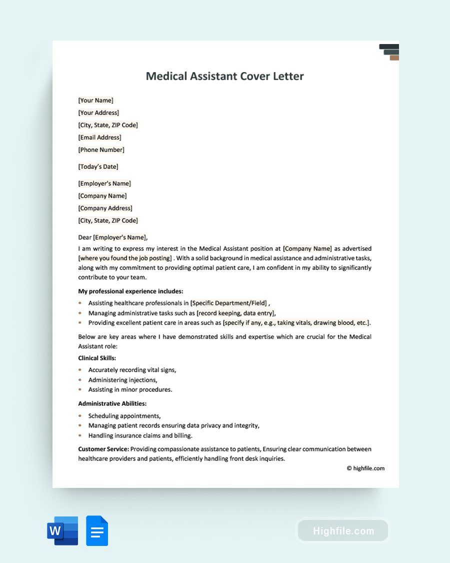 Medical Assistant Cover Letter Sample - Word, Google Docs