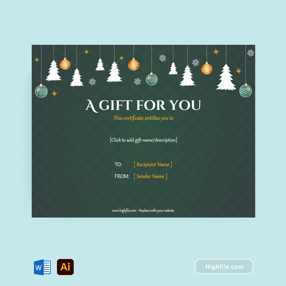 Minimal Christmas Gift Certificate Template - Adobe Illustrator, - Word