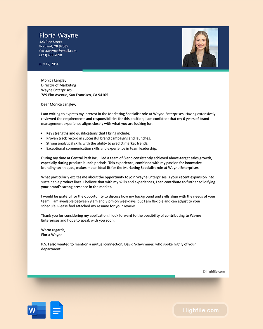 Short Cover Letter Example - Word, Google Docs