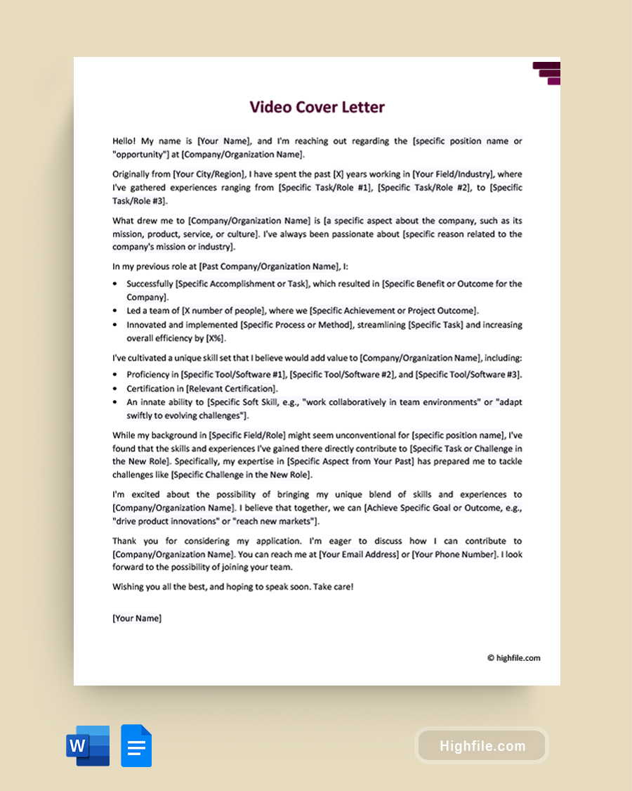 Video Cover Letter - Word, Google Docs