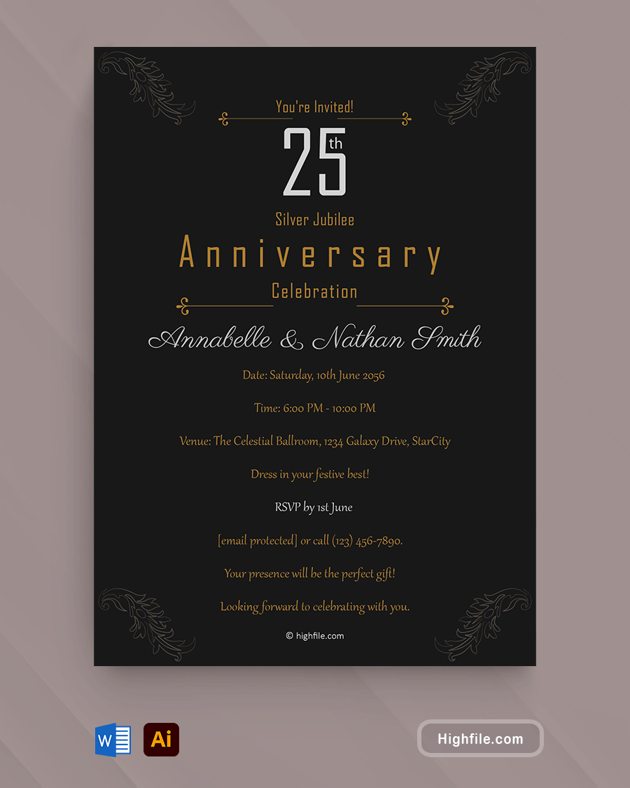 Anniversary Invitation Template - Adobe Illustrator | Word