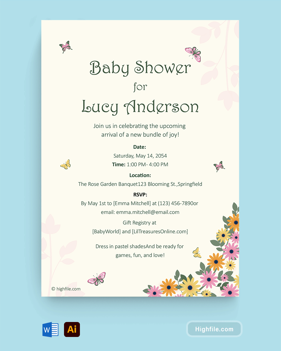 Baby Shower Invitation Template - Adobe Illustrator - Word