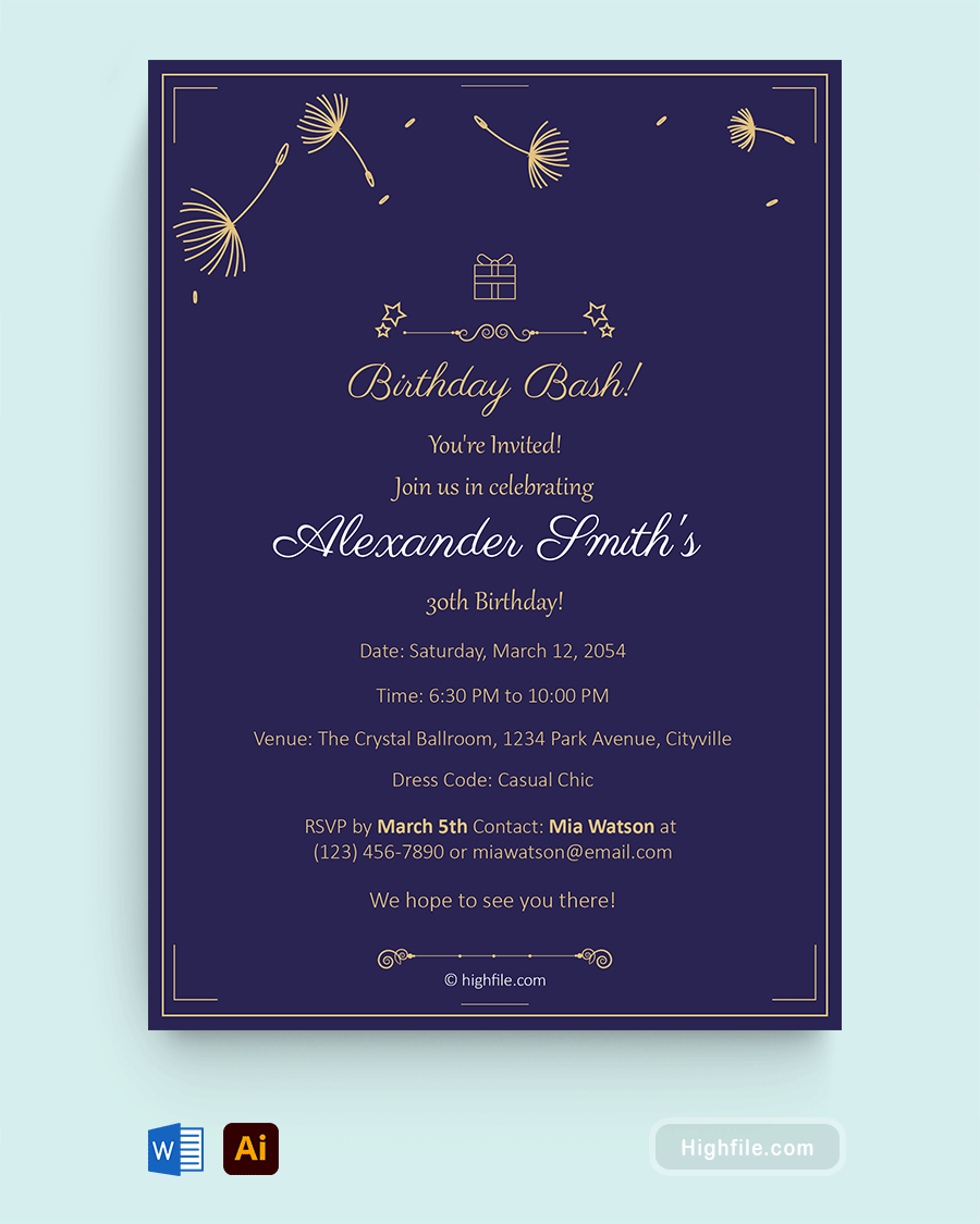 Birthday Invitation Template - Adobe Illustrator - Word