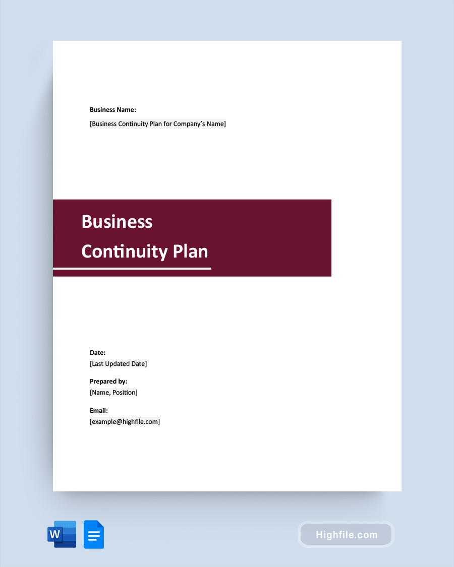Business Continuity Plan Template - Word, Google Docs