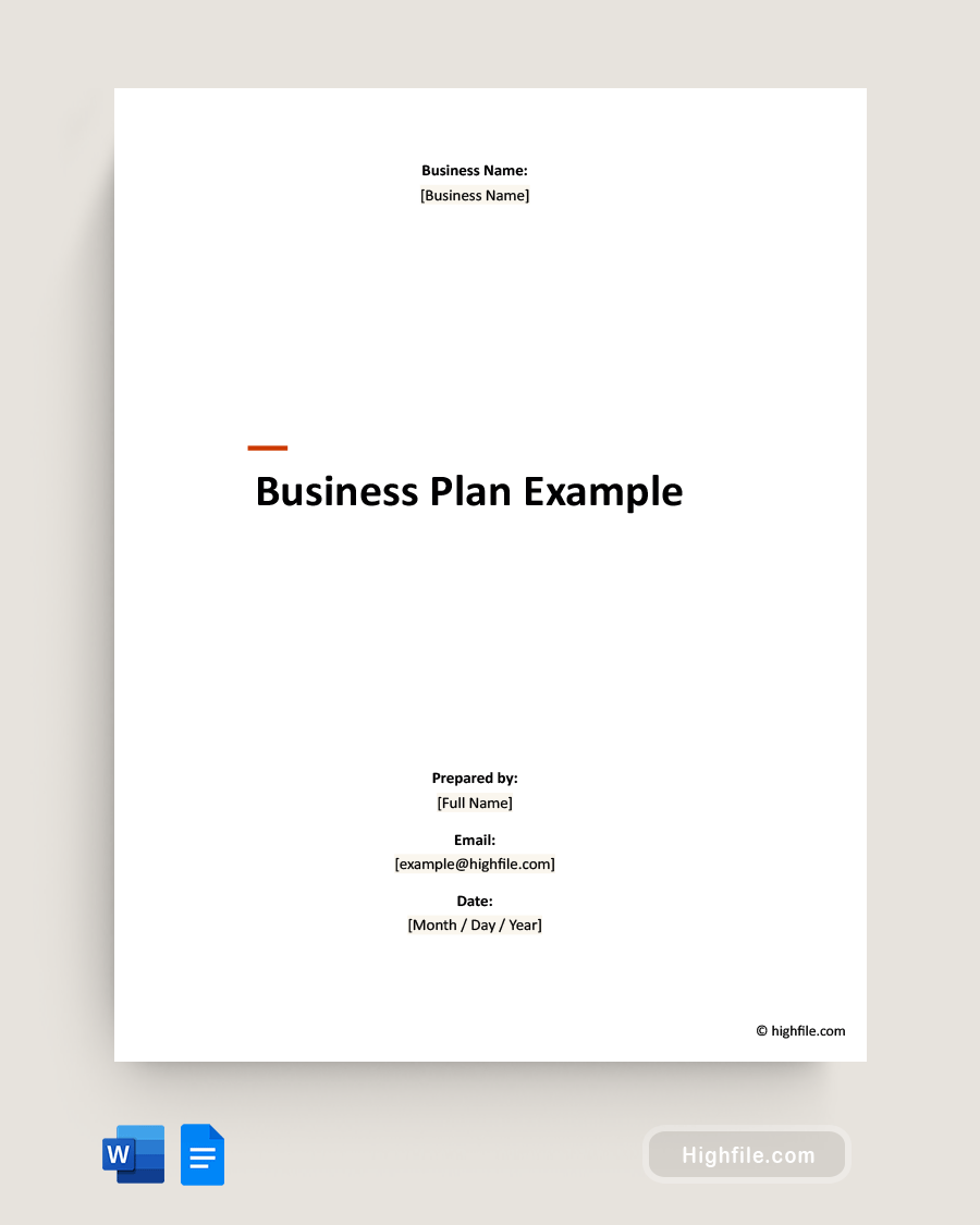 Business Plan Example - Word, Google Docs