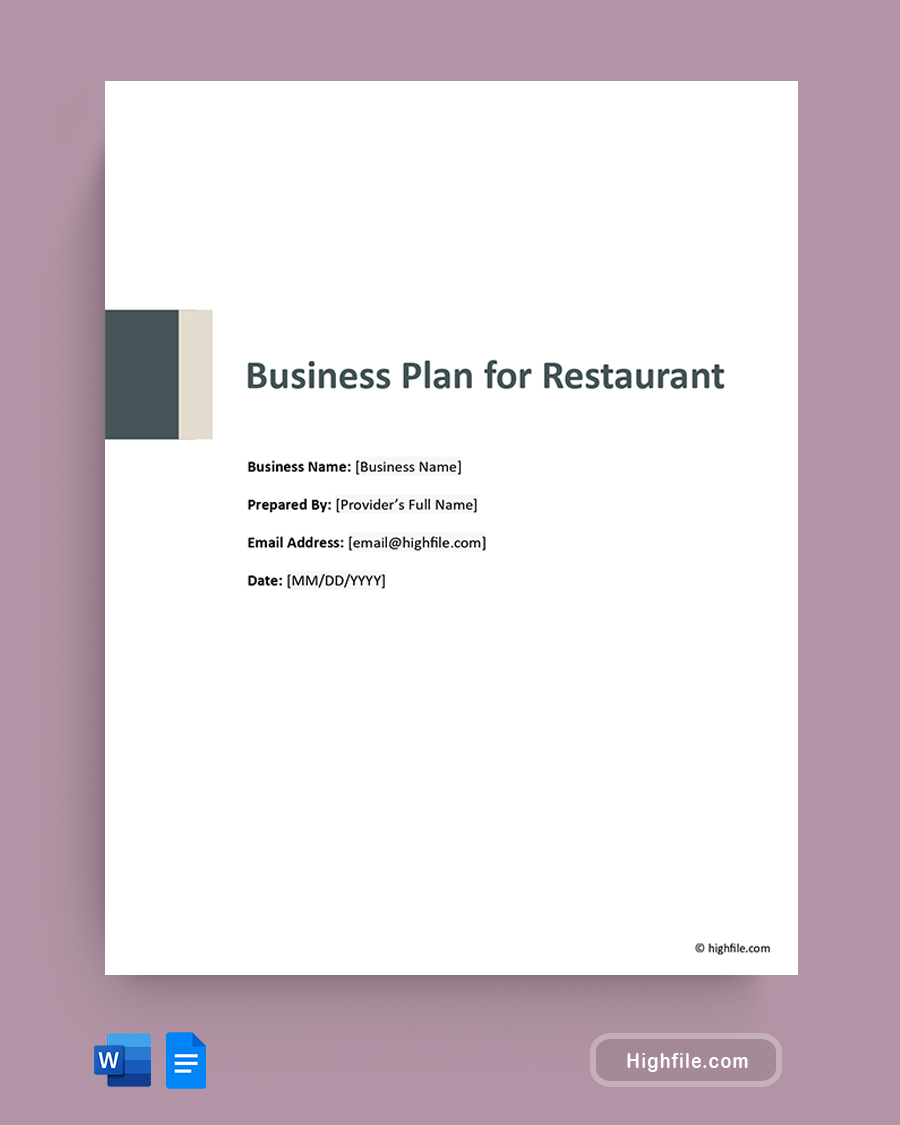 Business Plan Template for Restaurant - Word, Google Docs