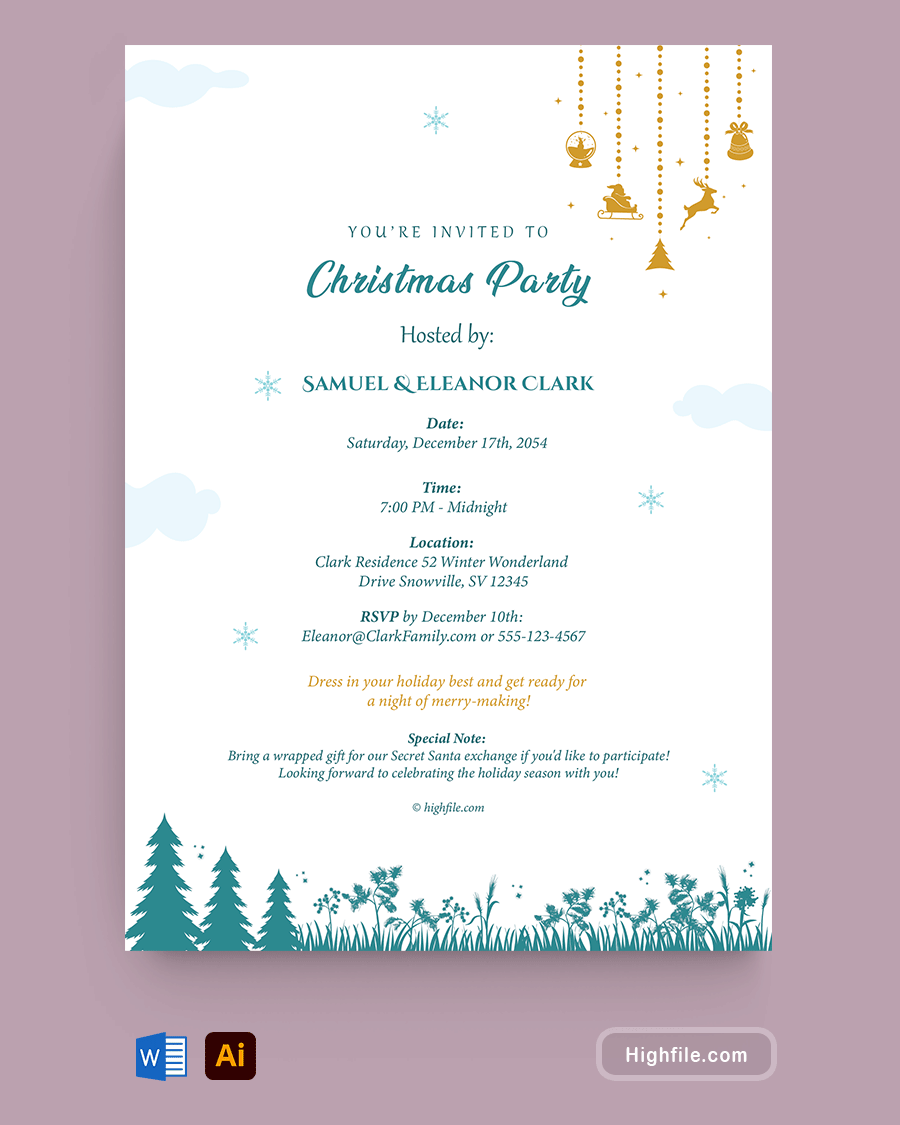 Christmas Party Invitation Template - Adobe Illustrator - Word
