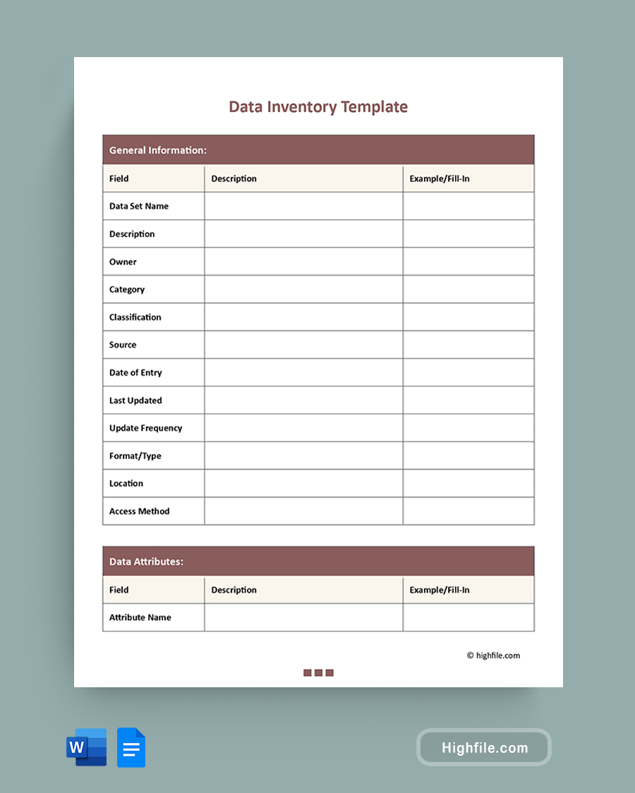 Data Inventory Template - Word, Google Docs