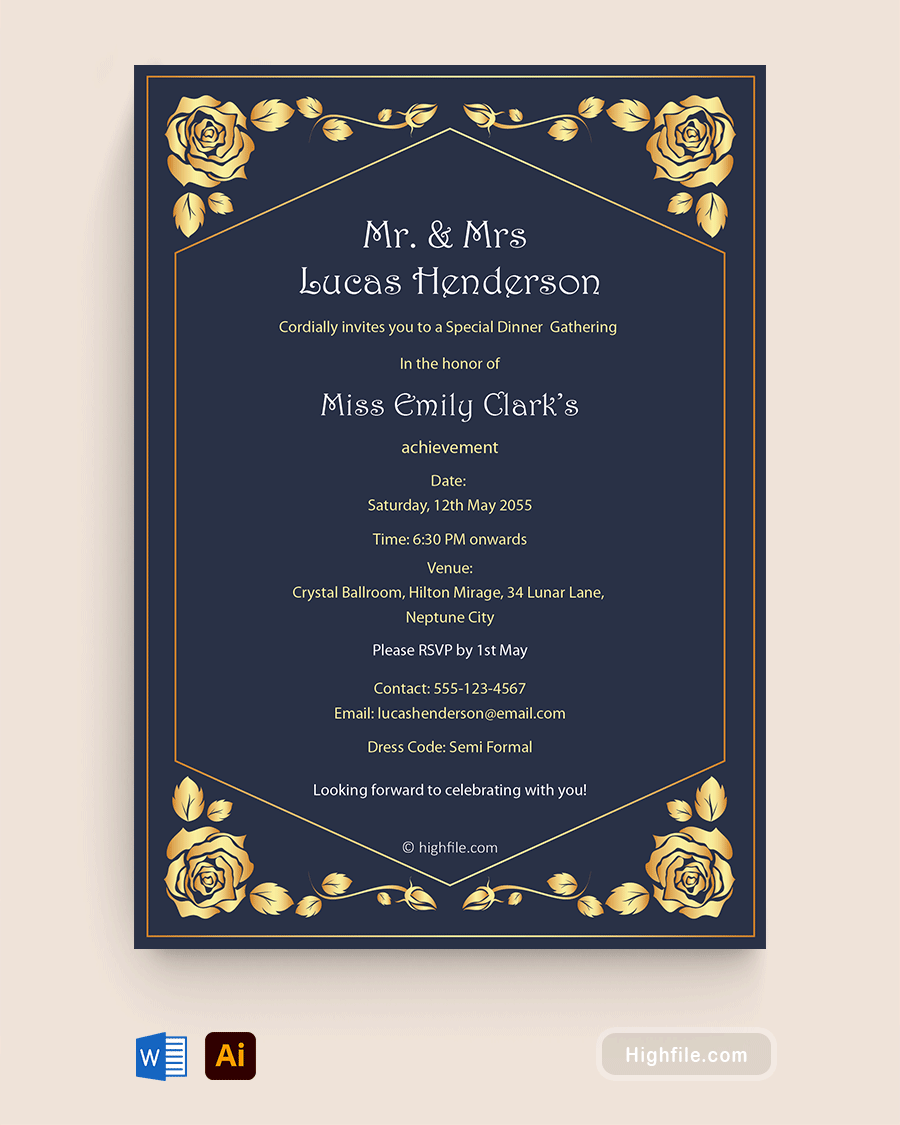 Dinner Invitation Template - Adobe Illustrator - Word