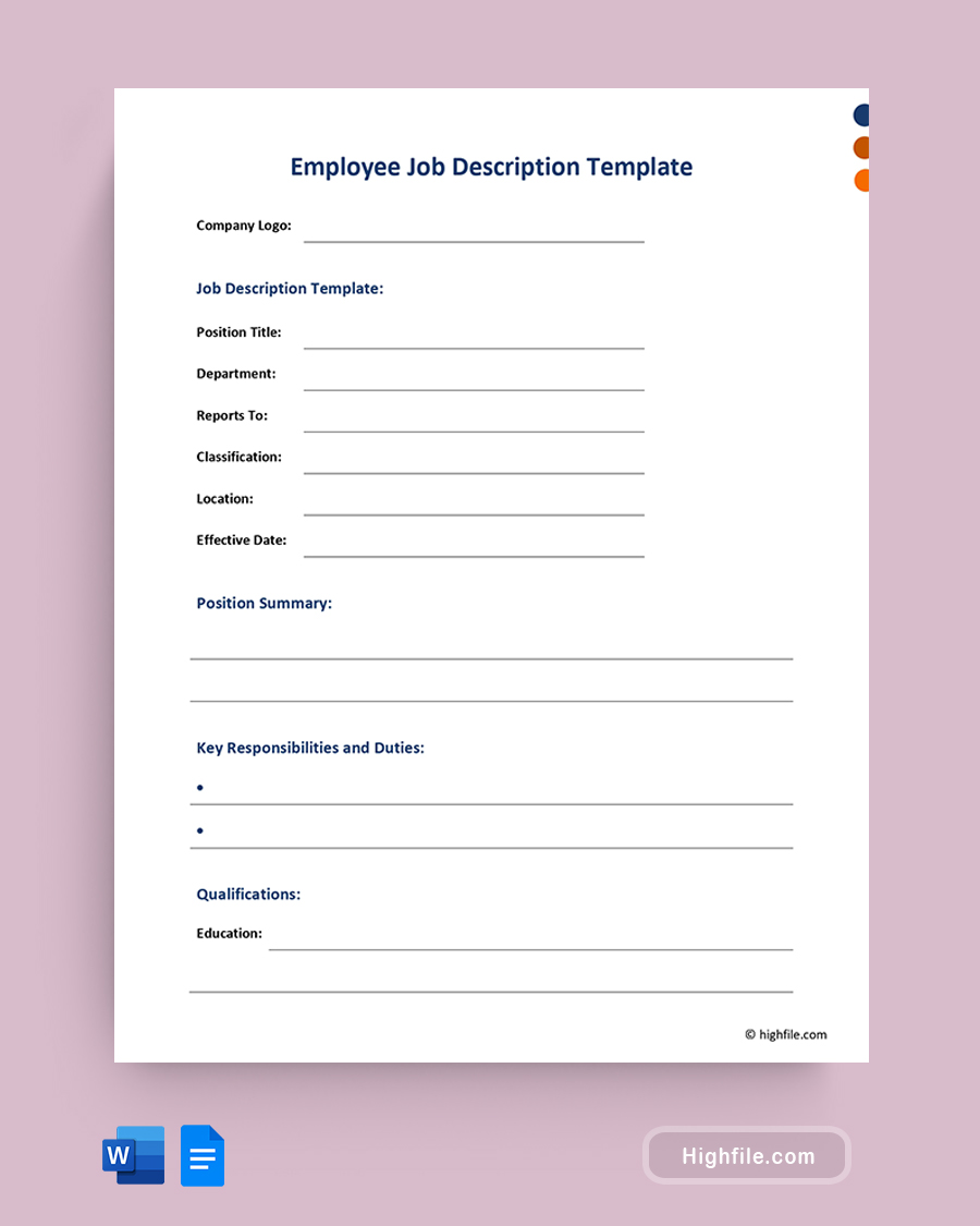 Employee Job Description Template - Word, Google Docs