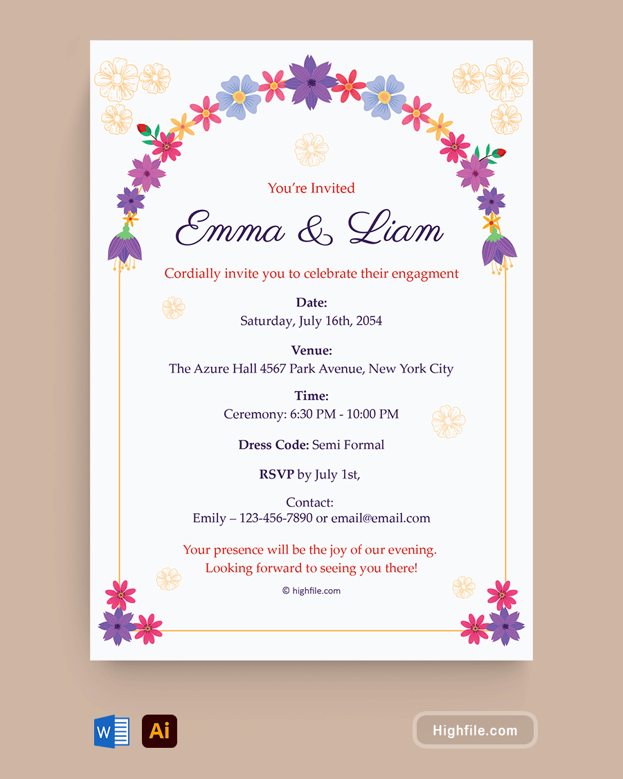 Engagement Party Invitation Template - Adobe Illustrator - Word