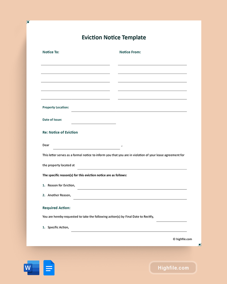 Eviction Notice Template - Word, Google Docs