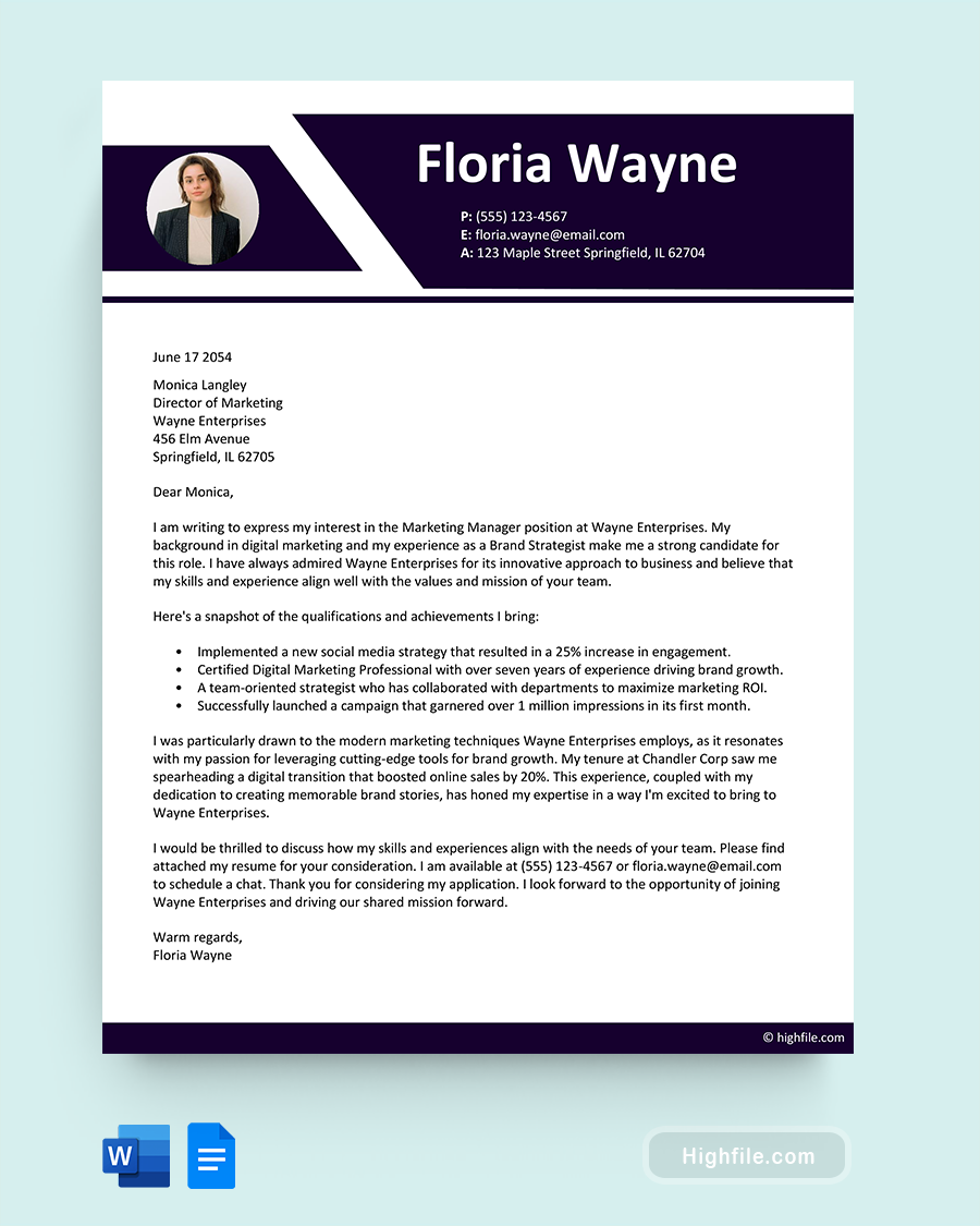 Generic Cover Letter Template - Word, Google Docs