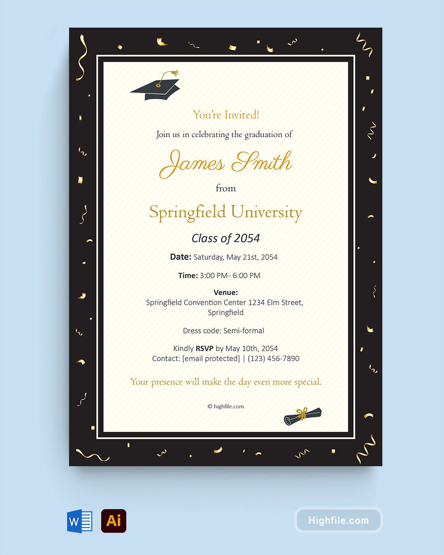 Graduation Invitation Template - Adobe Illustrator - Word