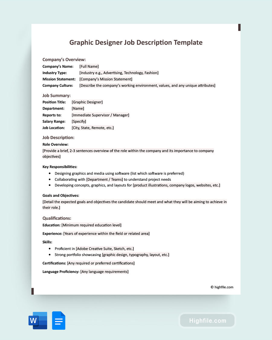 Graphic Designer Job Description Template - Word, Google Docs
