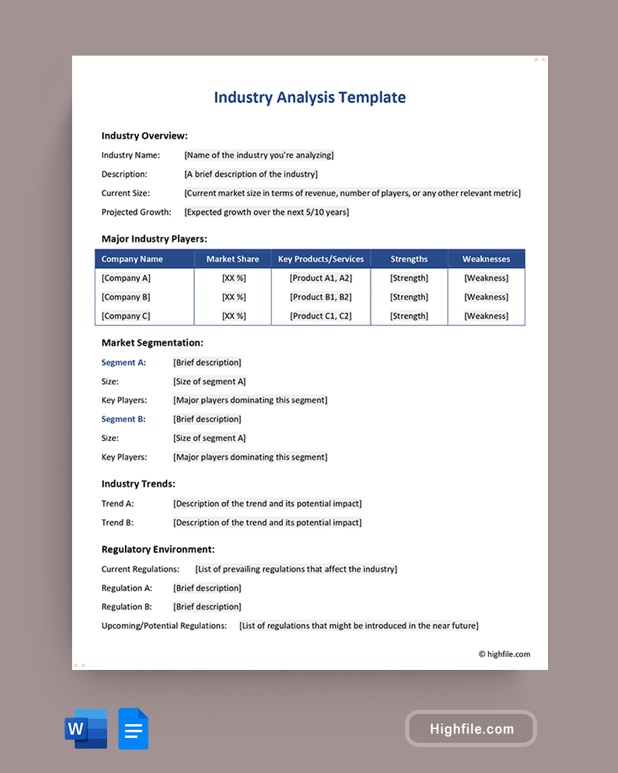 Industry Analysis Template - Word, Google Docs