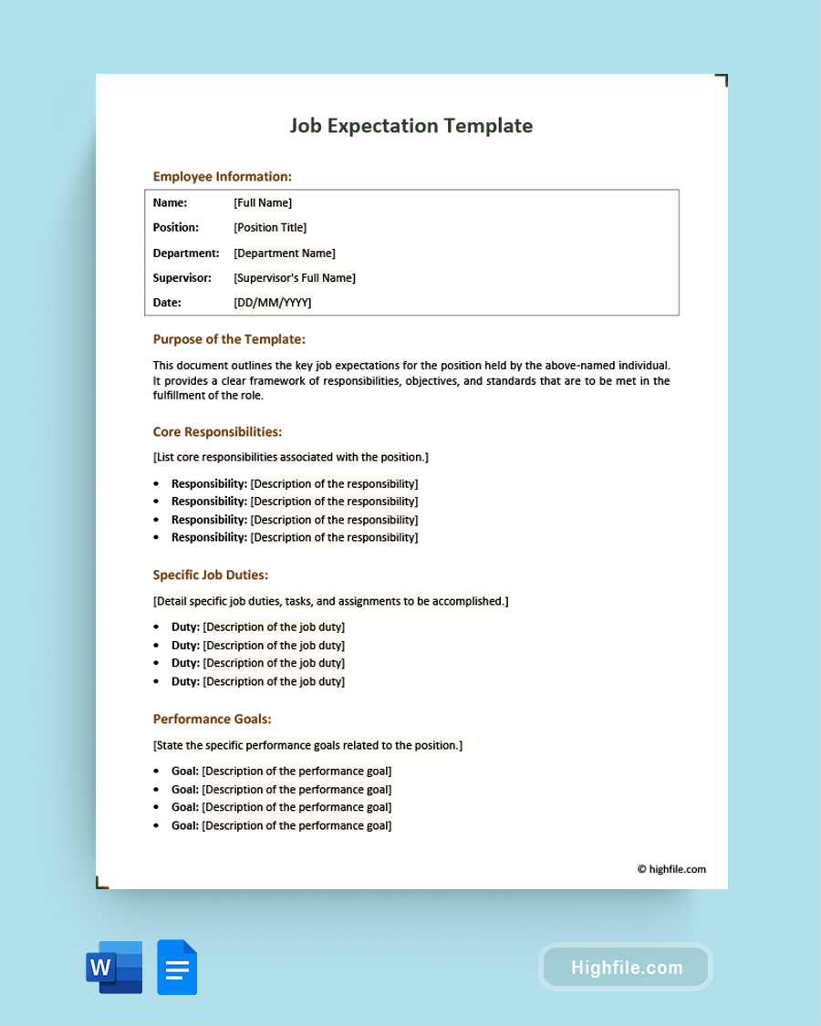 Job Expectations Template - Word, Google Docs
