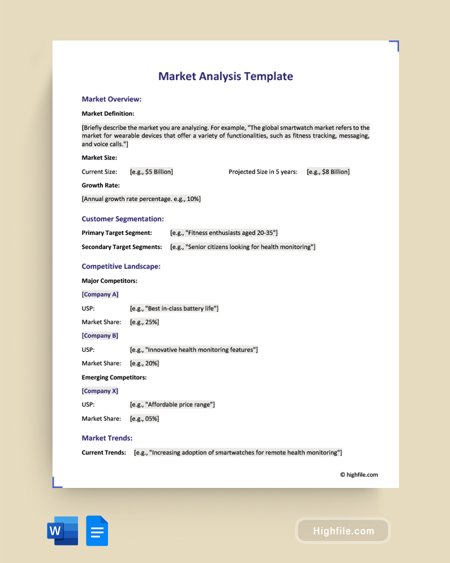 Market Analysis Template - Word, Google Docs