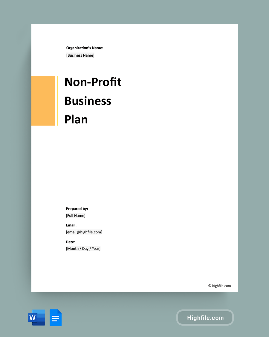 Non-Profit Business Plan Template - Word, Google Docs