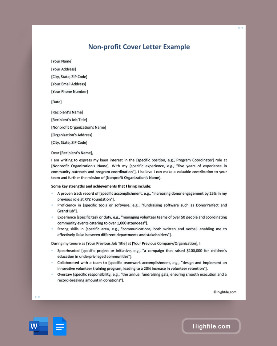 Non-profit Cover Letter Example - Word, Google Docs