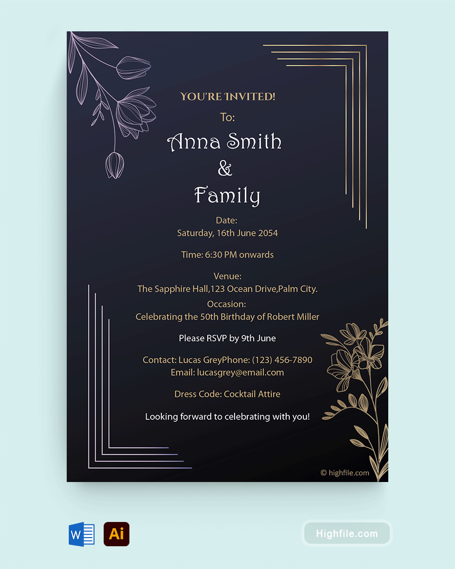 Party Invitation Template - Adobe Illustrator - Word