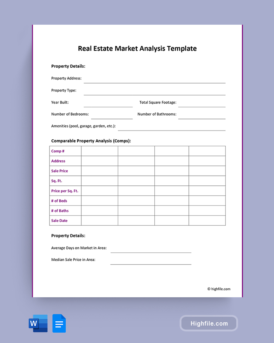 Real Estate Market Analysis Template - Word, Google Docs