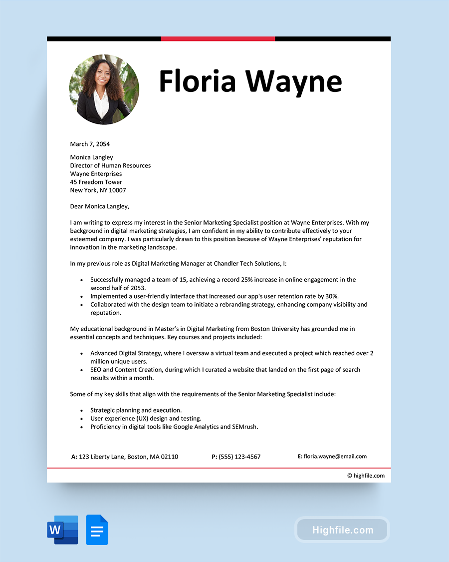 Resume Cover Letter Outline - Word, Google Docs