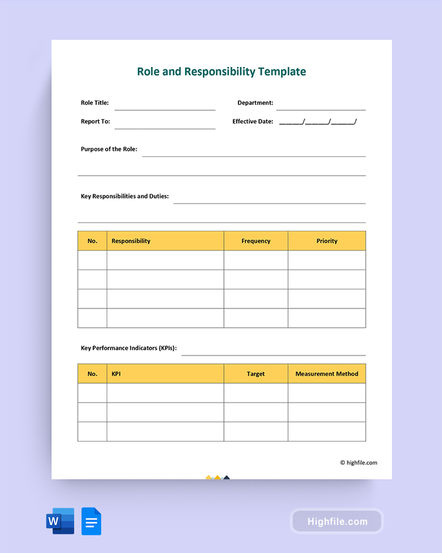 Role and Responsibility Template - Word, Google Docs