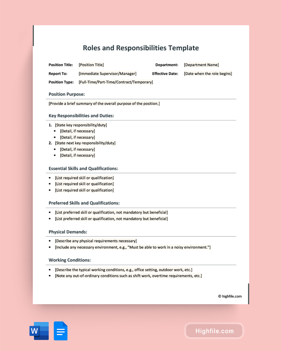 Roles and Responsibilities Template - Word, Google Docs